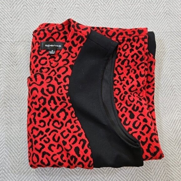 Spense Black & Red Cheeta Print Bodycon Midi Dress Size 4 Sleeveless EUC Fitted - Picture 12 of 12